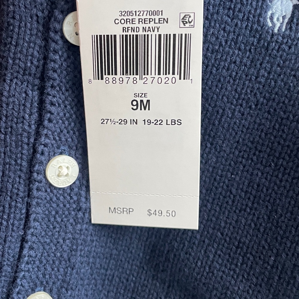 Ralph Lauren Navy Knit Baby Cardigan with Polo Pony